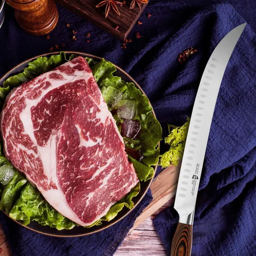 Miniatura 5 de TUO Cuchillo de carnicero – Cuchillos de carnicero de 12 pulgadas con borde de Granton curvado para cortar carne y verduras – Mango de madera