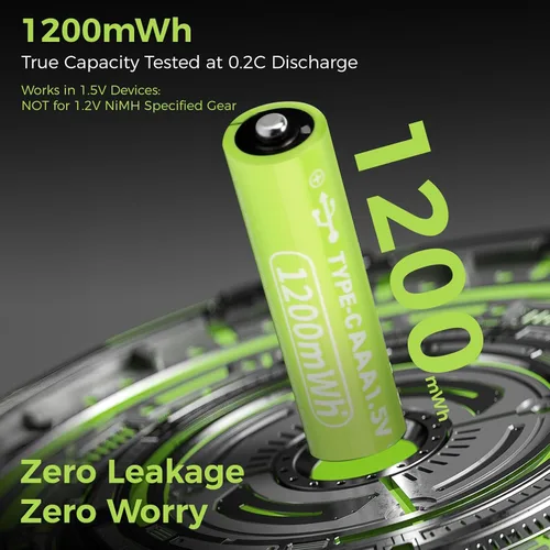 Miniatura 3 de UNROEVS Baterías recargables AAA USB-C, 1.5 V 1200 mWh, batería de litio AAA recargable triple A, larga duración, carga rápida para linternas