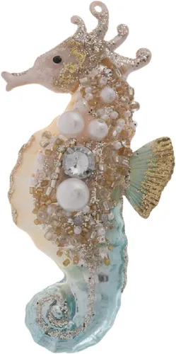Miniatura 4 de Adorno náutico para árbol de Navidad con diamantes de imitación, perla y purpurina de tortuga marina (adorno de tortuga marina brillante)