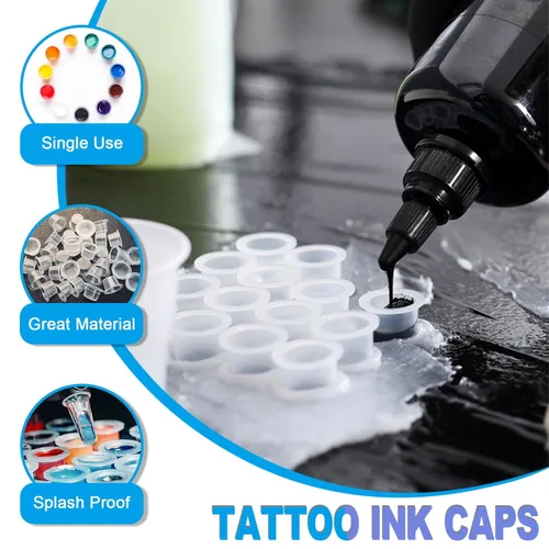 Miniatura 2 de Emalla Kit de tapa de tinta de tatuaje, 300 tapas de tinta mixtas para tatuajes, 100 pequeñas, 100 medianas, 100 vasos de tinta de tatuaje grandes