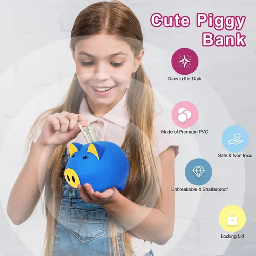 Miniatura 6 de Alcancía Mágica para Niños y Adultos - Banco de Dinero de Plástico Irrompible con Cerradura, Banco de Monedas que Brilla en la Oscuridad - Regalo