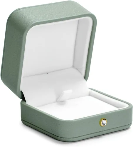 Miniatura 7 de Caja de regalo de joyería interior de terciopelo para collar colgante de cuero verde premium