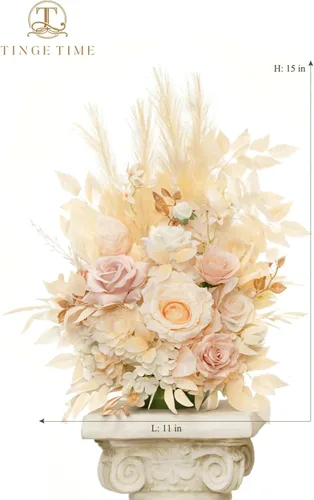 Miniatura 2 de TINGE TIME Juego de 2 flores artificiales de pie, centro de mesa con almohadilla de goma, flor falsa de seda para centro de mesa de boda, arco