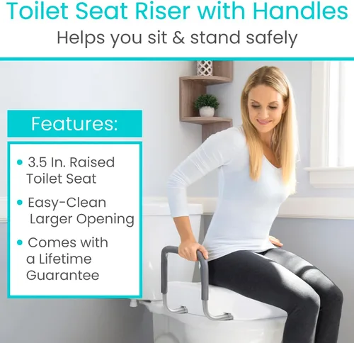 Miniatura 3 de Vive - Elevadores de asiento de inodoro para personas mayores (con asas), con barra de agarre, opciones para cuencos alargados y estándar, elevación