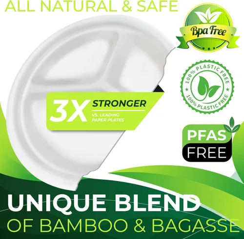Miniatura 4 de 150 piezas 100% compostables platos de papel de 10 pulgadas, platos de fibra de caña de azúcar resistentes desechables ecológicos biodegradables
