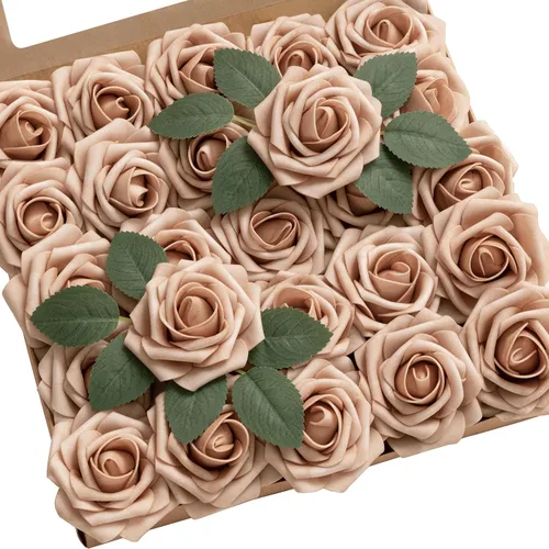 Miniatura 61 de Ling’s Moment - Flores Artificiales, 50 piezas, Rosas Verde Pavo Real con Tallos, 3" de Tacto Real, Espuma DIY para Ramilletes de Boda/Centros