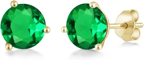 Miniatura 155 de Gem Stone King Aretes de oro de 14 quilates, 0.236 in, piedra natal redonda, Martini, 3 puntas, aretes de oro para mujer