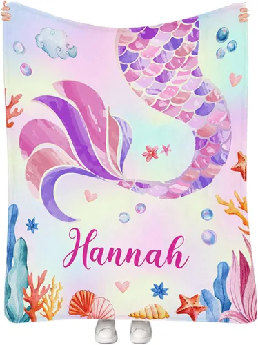 Miniatura 43 de Manta personalizada de sirena para niñas, manta de envoltura personalizada con nombre, manta de forro polar suave para niños recién nacidos, manta