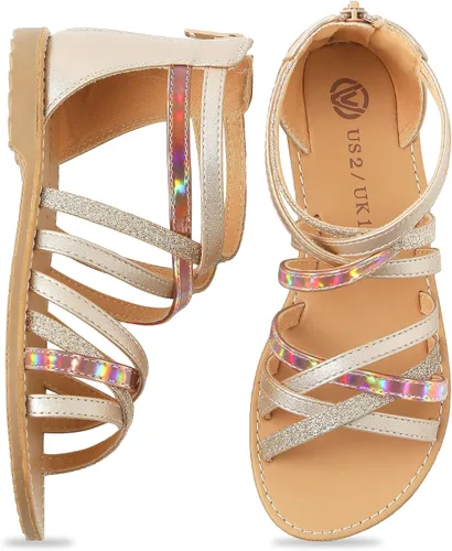Sandalias de gladiador para niñas con puntera abierta, sandalias de verano transpirables con cremallera en el talón (niños pequeñosniños grandes)