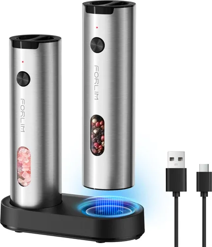 Miniatura 13 de FORLIM Mini Molinillo Eléctrico de Sal y Pimienta con Base de Madera, Recargable por USB, Pequeño Molinillo Automático de Sal y Pimienta