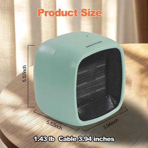 Miniatura 6 de Calentador de espacio, pequeños calentadores eléctricos portátiles para uso en interiores, 2 modos, 1000 W/800 W, PTC, de cerámica, calor de Verde