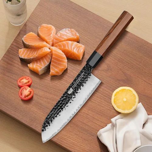 Miniatura 7 de FINDKING Dynasty Series - Cuchillo japonés Santoku, cuchillo de cocina profesional, hoja de acero de alto carbono 9Cr18MoV, mango octogonal