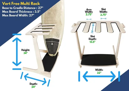 Miniatura 3 de Grassracks Estante vertical independiente para tablas de surf de alta calidad, soporte de bambú magistralmente hecho para 4 tablas de surf