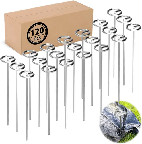 Miniatura 8 de Yuleimy Pines de paisaje circulares de 6 pulgadas, estacas de tela galvanizada para tela de barrera de malezas, calibre 8, no es fácil de doblar