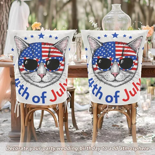 Miniatura 6 de 4th of July Independence Day White Cat Decorative Chair Protectors for Bedroom Anti-Dust Stain-Resistant Chair Covers protectores de sillas