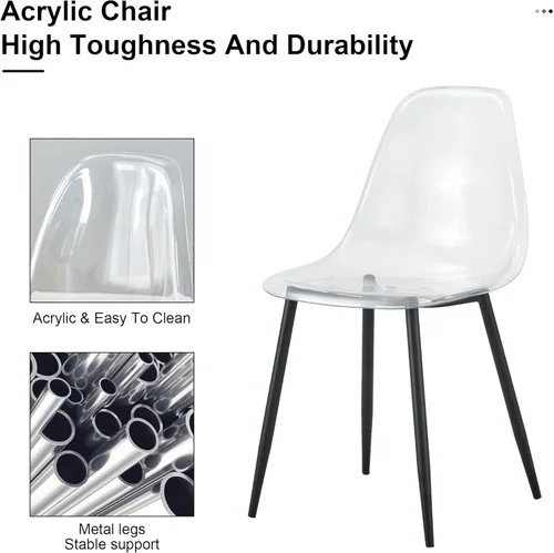 Miniatura 4 de JUFU Juego de 4 sillas de comedor de acrílico, modernas sillas transparentes con asiento transparente, sillas laterales ergonómicas de acrílico
