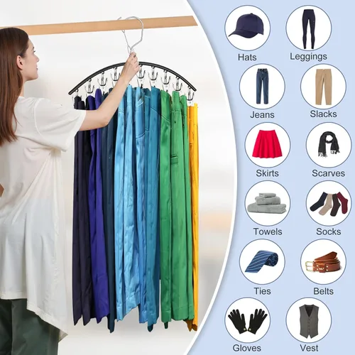 Miniatura 3 de Paquete de 3 perchas para faldas y pantalones con clips, organizador de leggings para colgar en el armario con 10 clips con capacidad para 30
