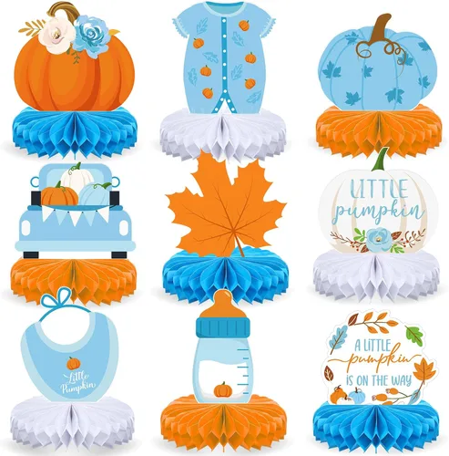 Dianelhall 9 piezas de centros de mesa de Acción de Gracias con forma de panal de abeja, decoración de mesa de fiesta de calabaza, para otoño,