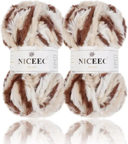 Miniatura 33 de NICEEC Hilo de Pelo Sintético Super Suave, Grueso y Esponjoso, Hilo de Pestañas para Crochet y Tejido (Longitud Total 192m/9.1kg) - Otoño/300g