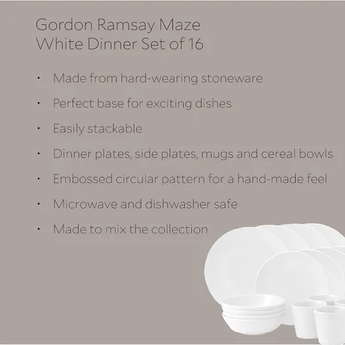 Miniatura 2 de Royal Doulton Exclusivo para Gordon Ramsay Maze - Juego de vajilla blanca de 16 piezas Blanco