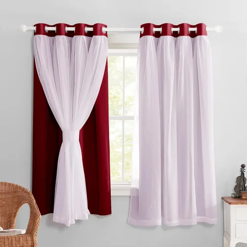 Miniatura 21 de PONY DANCE Cortinas Opacas con Superposición de Gasa, Cortinas de Doble Capa con Aislamiento Térmico Mix & Match para Oscurecer Habitaciones