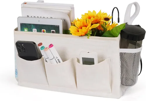 Miniatura 16 de Organizador de almacenamiento para mesita de noche, bolsa de almacenamiento colgante para cabeceros, literas, dormitorios, libros, teléfono, Nuevo