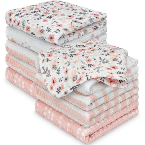 Miniatura 17 de Paquete de 5 paños de muselina para recién nacidos, 12 x 12 pulgadas, suaves y absorbentes, de muselina de algodón orgánico, para bebés, niñas