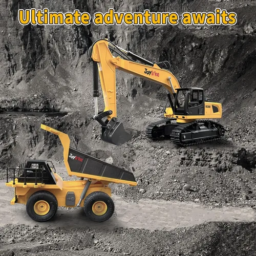 Miniatura 6 de Joylike Juego de excavadora y camión volquete RC, vehículo de construcción con control remoto de metal de 2.4Ghz con luz y sonido, mejor juguete