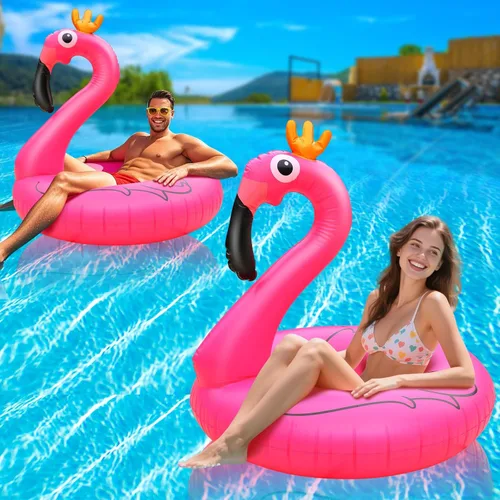 Miniatura 7 de Water Bottle Flotadores inflables de flamenco para piscina, tubos gigantes de balsa de piscina, flotador de piscina de flamenco rosa de 42 pulgadas