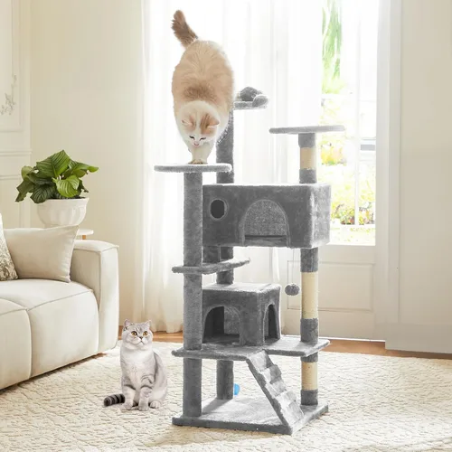 Miniatura 22 de DUMOS Torre grande de árbol para gatos de 66 pulgadas, torre alta de escalada para gatos de varios niveles con postes rascadores de sisal natural