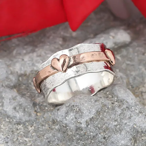 Miniatura 7 de Paz Creations - Anillo giratorio de plata de ley 925 para mujer, estilo bohemio, con banda resistente, joyería artesanal hecha a mano, lista