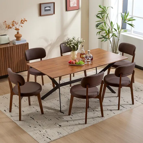 Miniatura 20 de Furniliving Juego de 2 sillas de comedor de madera de roble, silla de cocina tapizada de tela de lino moderna de mediados de siglo, sillas de Beige