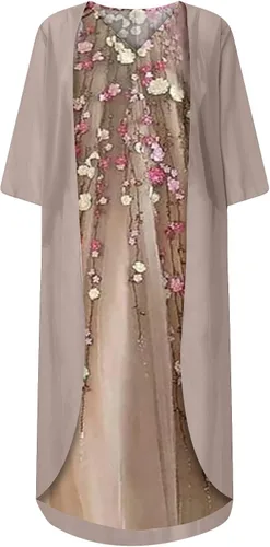 Miniatura 3 de Vestido formal de verano para mujer casual estampado de moda cuello en V conjunto de dos piezas vestido largo 2022