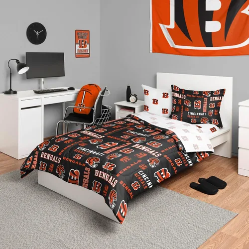 FOCO Juego de ropa de cama unisex para adultos con logotipo del equipo de la NFL, sábanas y fundas de almohada, juego de ropa de cama de 5 piezas
