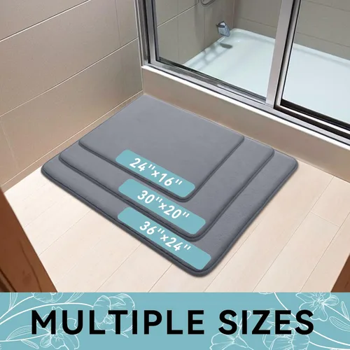 Miniatura 9 de Smiry Tapete de baño de espuma viscoelástica de 24 x 16 pulgadas, extra suave y absorbente, antideslizante, lavable para suelo, ducha y bañera, Gris