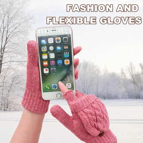 Miniatura 43 de Beurlike Guantes de invierno para mujer, de lana cálida, a prueba de viento, convertibles, sin dedos