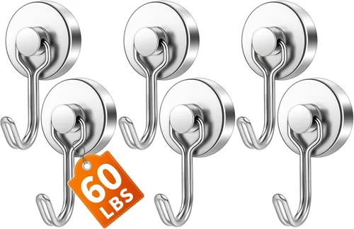 Miniatura 35 de FINDMAG Ganchos magnéticos giratorios de 60 libras, paquete de 4 ganchos magnéticos de neodimio resistentes, ganchos magnéticos fuertes para colgar
