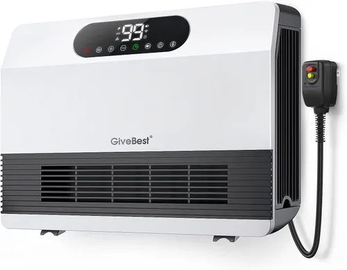 GiveBest Calentador de pared, calentador eléctrico de 1500 W para dormitorio, baño con enchufe ALCI, calentador con control remoto para uso en Blanco