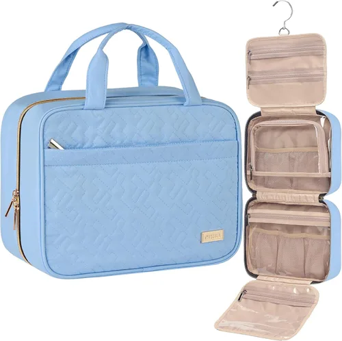 Miniatura 13 de NISHEL Neceser de viaje para mujer, organizador colgante y portátil para champú de tamaño completo, acondicionador, juego de cepillos y accesorios
