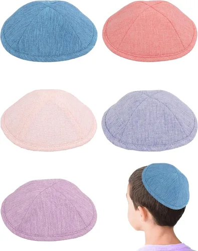 Miniatura 14 de Paquete de 5 piezas – Hq Satin/Lino/Velvet/Seda Cruda/Gamuza Kippah para hombre, sombrero Yamaka diseñado en Israel – Kippot Bulk