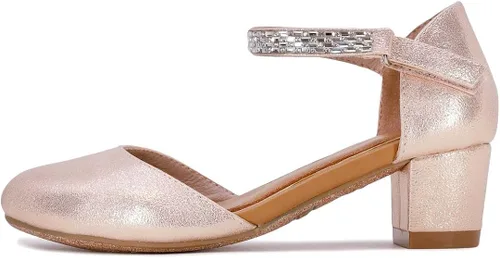 Miniatura 2 de NINE WEST Zapatos de vestir de tacón bajo de dos piezas para niñas y niñas con correa de tobillo
