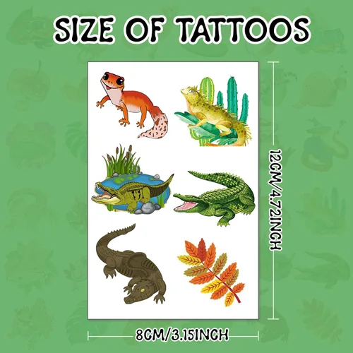 Miniatura 3 de 144 calcomanías de reptiles para fiestas de reptiles, tatuajes temporales de cocodrilo, lagarto, lagarto, gecko, serpiente, tortuga, tatuajes