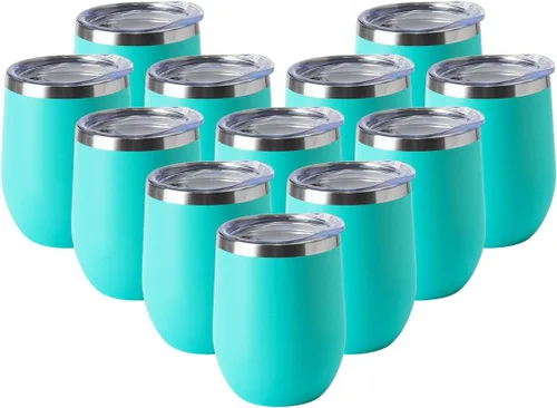 Miniatura 30 de HASLE OUTFITTERS Vaso de vino de 12 onzas con tapa, copas de vino sin tallo, tazas de viaje al vacío de doble pared, taza de café de acero Acero