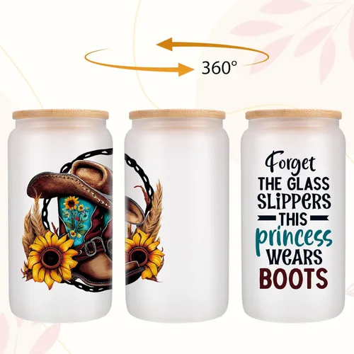 Miniatura 2 de LEADO Vasos de cristal para sombrero de vaquera occidental, 16 onzas con tapa y pajita, regalos para niñas de campo, cosas de campo, cumpleaños