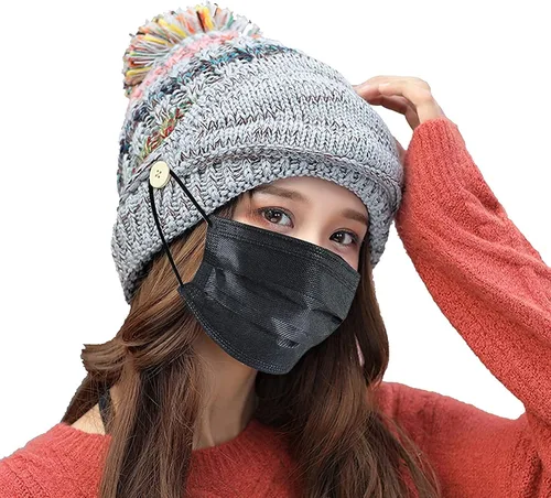 Miniatura 2 de Gorro de invierno para mujer con forro polar y solapas para las orejas con pompón bufanda y máscara cálido suave y holgado