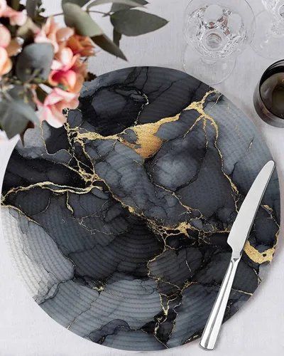 Miniatura 3 de Round Placemats Set of 6 Marble Texture Art Round Braided Placemats Non-Slip Place Mats for Dining Table, Heat-Protective Decorative Table Mats