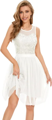Miniatura 3 de Bridesmay Vestido corto de tul para mujer, vestido de fiesta de graduación, vestido de cóctel con lentejuelas y cuentas 2023 para fiesta de boda