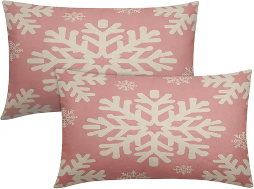 Miniatura 40 de Fundas de almohada decorativas de Navidad negras 40x40 cm con copos de nieve blancos de Navidad, juego de 2, temática rústica de invierno