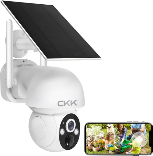 CKK Cámara de seguridad solar 3K inalámbrica para exteriores, PTZ de 360 grados, detección de movimiento PIR, visión nocturna a color, conversación