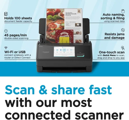 Miniatura 2 de ScanSnap iX1600 Escáner de Documentos, Fotos y Recibos Inalámbrico o USB de Alta Velocidad con Habilitación para la Nube, Pantalla Táctil Grande